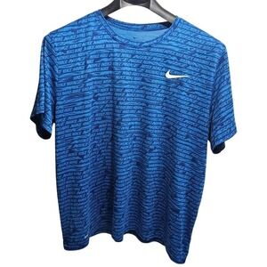 Nike Mens XXL Dri-FIT Blue All Over Logo Print Training Shirt Short Sleeve Tee